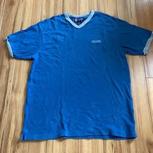 Chaps Vneck Mens Shirt L Large 100% cotton Blue V neck top Short sleeve